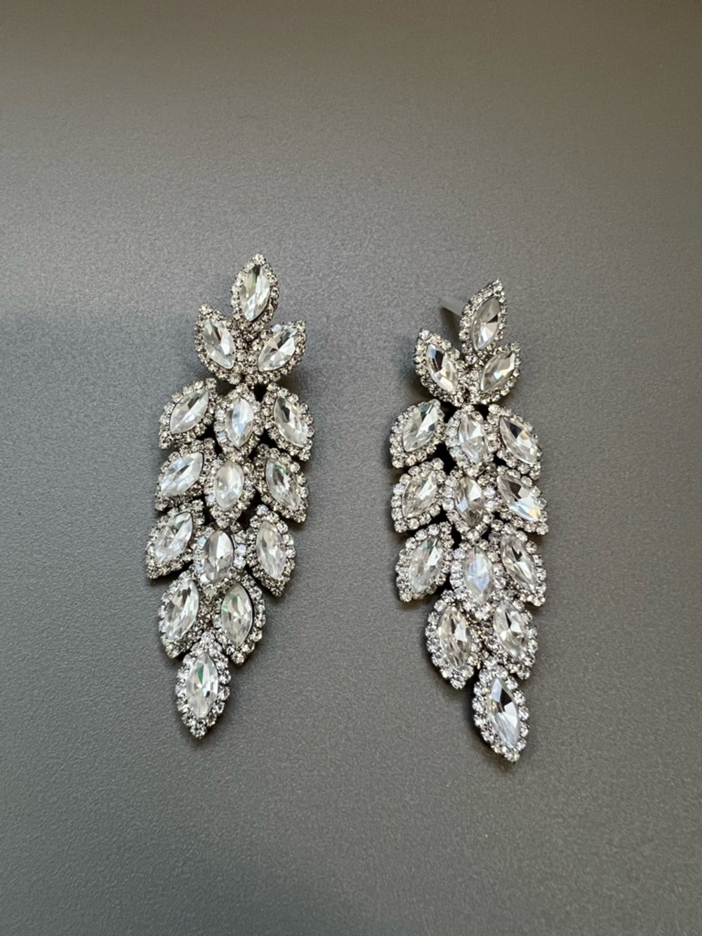 Crystal Marquise Drop Earrings - Silver Tone
